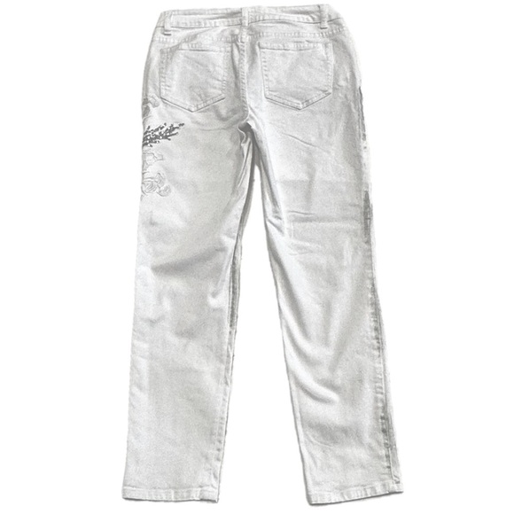 👖🌟 AZI NEW YORK Embellished Jeans | White Silver Sequin Distressed Denim | Sz 4 - Picture 2 of 6